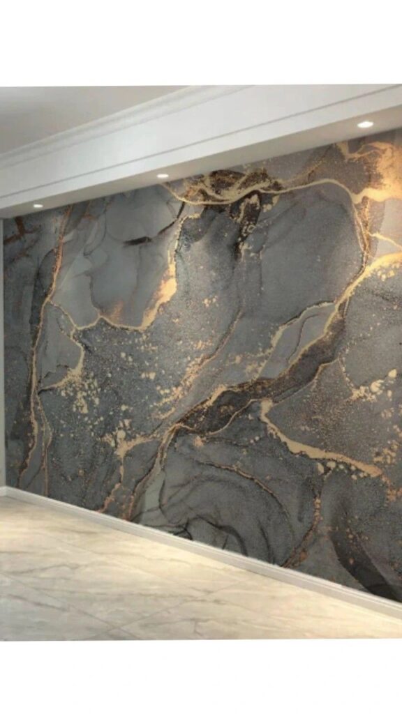 بديل رخام اسود مموج بخطوط ذهبية يعكس فخامة بديل الرخام بالمدينة المنورة